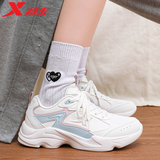 特步女鞋运动鞋子女2025秋季老爹鞋休闲鞋耐磨增高女士网面跑鞋减震鞋 帆白/浅粉色/清透蓝 38