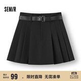 森马（Semir）半身裙女腰带西装百褶裙显瘦2025春季女团风遮胯短裙109125120001