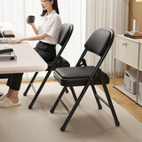 小匠材简易凳子靠背椅家用折叠椅子便携办公椅电脑椅餐椅宿舍 黑架黑皮
