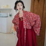 芷蘅间 千灯夜行 唐制汉服女法门寺外衫一片式齐胸裙新中式敬酒服新娘 红色外衫一件 现货 M