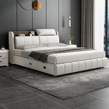 德庭真皮床简约现代主卧大床双人床皮床主卧婚床轻奢皮艺床实木床 真皮床(不带床垫) 1.8*2.0米框架床带抽屉