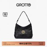 GROTTO个乐经典黑石hobo包大小号植鞣绵羊皮腋下单肩斜挎软包通勤礼物 经典黑 金标S