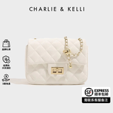 CHARLIE&KELLI CK品牌包包女包单肩包女上班通勤菱格链条小方包斜挎女生日礼物 白色【代写贺卡 品牌礼袋】