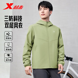 特步外套男子上衣防泼水夹克三防户外运动双层风衣简约百搭冲锋