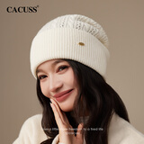 CACUSS纯羊毛帽子女秋冬保暖毛线帽女士针织帽户外冬季包头帽米色