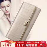 金狐狸（FOXER）牛皮女士钱包大容量长款卡包钱票夹手拿包零钱包轻奢女友生日礼物