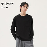gxgjeans男装 多色口袋设计纯棉宽松圆领长袖T恤男 25年秋冬热卖 黑色 L (175)