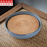 古德窑 复古壶承壶垫陶瓷干泡台日式紫砂养壶底座茶承茶具配件定制壶托储水式 粗陶《蒼青色+藤编垫》壶承