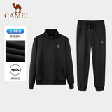 骆驼（CAMEL）跑步运动套装男立领长袖两件套运动服 7C1226L5464 幻影黑 XXXL