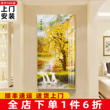 轩棠树 玄关装饰画竖版走廊过道壁画新中式风景挂画入户客厅楼梯墙画 流水生财01款 50*100cm(晶瓷画+铝合金框)