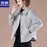 罗蒙（ROMON）妈妈秋装毛呢外套中年妇女上衣洋气中老年女春秋气质呢子大衣短款 灰色 XL （建议100内斤）