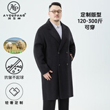 阿悠胖大码秋冬中长款羊毛呢大衣宽松加厚保暖风衣外套男 黑色 3XL