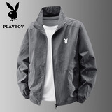 花花公子（PLAYBOY）夹克男士春秋季户外运动宽松休闲立领上衣外套 深灰XL