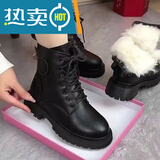 大东秘语软皮羊毛雪地靴女马丁靴加绒加厚保暖棉鞋子防水防滑显瘦韩版短靴 黑色【加绒】 38