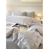 胖东来同款感母婴级A类200支长绒棉四件套花卉刺绣被套全棉轻奢 母婴级A类棉(慕云灰) 床单款 2.0m四件套：被套220x240cm