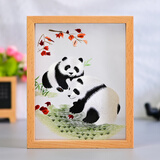 老秀馆蜀绣熊猫伴手礼双面刺绣摆件工艺品中国特色礼物送老外出国纪念品 榉木外框-友谊长存2