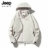 JEEP SPIRIT吉普外套男士夹克春秋季潮流时尚连帽户外运动冲锋衣男装 白色 XL