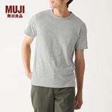 无印良品 MUJI 男式 粗细不均棉线 天竺编织 条纹短袖T恤 ABB04A0S 灰色X横条 S