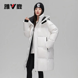 雅鹿羽绒服女中长款2025新款冬季红色保暖韩版时尚休闲连帽外套女