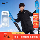 NIKE 耐克童装男童中长款羽绒服冬季新款儿童保暖连帽上衣外套 正黑色 140 /68 充绒量173克【建议身高128-140cm】