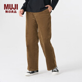 无印良品（MUJI）女式 木棉混灯芯绒直筒宽版裤 休闲阔腿裤子秋冬款 女款 BEE91C3A 米色 M(160/66A)