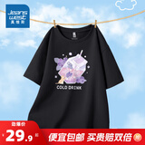 真维斯（Jeanswest）女装夏季薄款纯棉宽松短袖t恤女百搭体恤衫小清新印花圆领上衣JR 黑色8010 L 170/92A