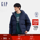 盖璞男装徽章logo抽绳立领连帽羽绒服纯色外套677652 海军蓝 S (165/88A) 亚洲尺码