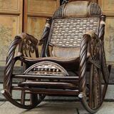 絮藤送上门安装天然真藤摇椅逍遥椅藤编椅老人摇摇椅躺椅阳台椅靠背椅 中号磨啡色精致双枕藤片