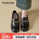 意尔康女鞋真皮乐福鞋女士单鞋通勤百搭一脚蹬粗跟小皮鞋女 黑色 【尺码偏大，建议拍小一码】 37