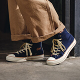 马登灯芯绒高帮板鞋男士潮流百搭休闲鞋绒布拼色帆布鞋学生街头滑板鞋 深蓝色   40