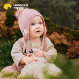 lemonkid婴儿帽子护耳毛线帽宝宝儿童帽子保暖防风 蒂娜小兔粉 48-52