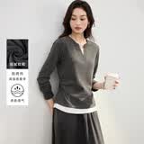 韩都衣舍【慵懒时髦感假两件】显瘦长袖T恤女2025春秋百搭显瘦上衣