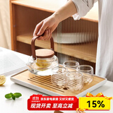 川岛屋日式竹茶盘家用托盘沥水小型简约客厅功夫茶具茶台茶托茶海 中号长方茶盘32*19*4cm