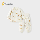 童泰（TONGTAI）宝宝套装秋冬季纯棉夹棉婴儿内衣儿童加厚上衣男女童高腰裤子 棕色 90