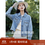 茵曼（INMAN）复古翻领宽松休闲牛仔短外套春秋季女百搭小个子上衣 牛仔蓝  S