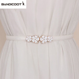 时尚风格袋鼠 简约百搭可调节腰带女细配裙子毛衣装饰裙带皮带花朵腰封时尚 后拉-四朵花白色