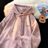 VUUG美式复古扎染秋冬季休闲宽松情侣连帽保暖加绒卫衣男 M 粉色加绒