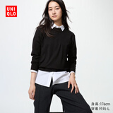 优衣库女装精纺美利奴羊毛圆领针织衫长袖通勤25秋冬新款478330 09 黑色 L