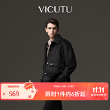 威可多（VICUTU）男士夹克零压轻商务舒适时尚翻领修身毛呢外套男 黑色 XL