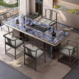 奢石岩板茶台桌轻奢高级感办公室茶台大板桌椅组合现代简约泡茶台 香奈儿茶桌+1官帽椅4副椅+茶边柜 2米茶桌