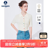 Navigare意大利小帆船女士翻领中袖针织衫修身开衫2324524503 白 L 