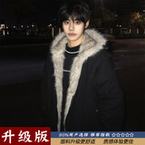 主意范cleanfit座山雕毛领连帽夹克棉服男冬季加厚保暖美式短款棉衣外套 黑色【升级款】 XL （适合）130-145斤