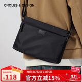 蔻一（Cnoles）男士单肩包斜挎男包横款背包休闲百搭轻便牛津帆布11英寸ipad大容量包包生日礼物送爸爸男朋友老公实用 黑色