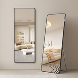 小匠材全身镜落地穿衣镜卧室衣帽间落地镜镜子宿舍铝合金贴墙镜黑65*170