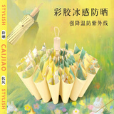 晴宇闪闪48骨隔热彩胶防晒伞晴雨两用加大加固折叠太阳伞女士抗风雨伞遮阳 星野萌韵-48骨-原木手柄-加厚彩胶内花