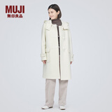 无印良品（MUJI）女式羊毛混牛角扣大衣长款连帽毛呢呢子外套秋冬季外衣女装 米白色 L (165/88A)