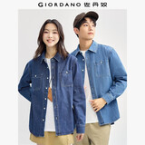 佐丹奴牛仔衬衫外套男时尚工装风洗水口袋长袖牛仔衬衣男18044624