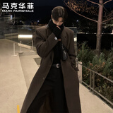 马克华菲毛呢大衣男秋冬季新款韩版高级感中长款垫肩风衣过膝宽松呢子外套 咖啡色 （加棉款） L 【132-150斤】