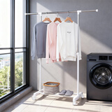 友利特晾衣架落地不锈钢室内移动挂衣架单杆可伸缩小型卧室简易晒衣架子 1.35米伸缩【带轮】8013P烤漆白