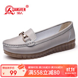 强人豆豆鞋女平底浅口单皮鞋舒适透气软面软底女鞋 JDA237030 灰色 37